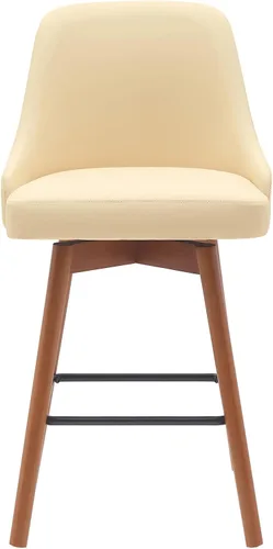 Vista 4 de Armen Living Sicily Modern Farmhouse Taburete giratorio de madera de nogal de 26 pulgadas de altura para encimera de isla de cocina, en piel Crema