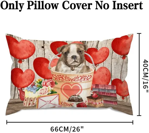 Vista 80 de Fundas de almohada lumbar con textura de madera rústica para perro en cubo, diseño de corazón rojo para el día de San Valentín, fundas de almohada