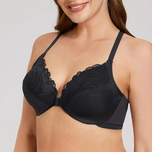 Vista 3 de MELENECA Sujetador con aros y cierre frontal de espalda cruzada para mujer, cobertura completa, sin forro, talla extragrande