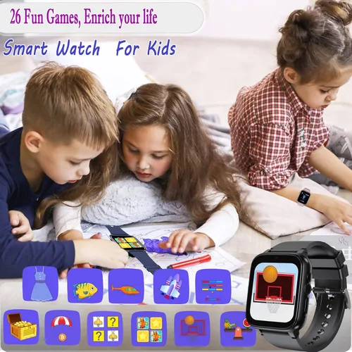 Vista 3 de Reloj inteligente para niños, reloj inteligente para niñas y niños con 26 juegos, grabadora de video y reproductor, calendario podómetro, linterna