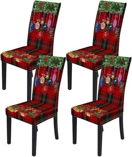 Vista 24 de XMNTG Juego de 6 fundas elásticas para sillas de comedor de Navidad, fundas para sillas Parsons, campanas de lazo, estampadas, extraíbles