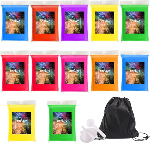 Vista 7 de ARELUX Holi Color Run Powder - Paquete de 12 unidades de 2.8 onzas cada uno de colores surtidos naturales Rangoli en polvo a granel, pintura de tiza