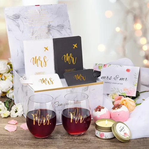 Vista 6 de Yorktend Regalo de boda y compromiso para parejas: día de San Valentín, novia y novio, recién casados señor y señora, esenciales de luna de miel