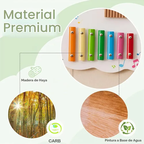 Vista 4 de Olakids Pared Sensorial de Búho, Panel de Tablero Ocupado Montessori de Madera 11 en 1 con Pizarra Blanca Magnética Espejo 26 Accesorios, Centro