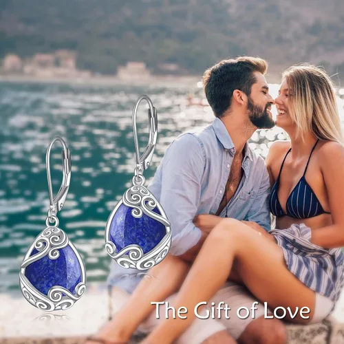 Vista 222 de Aretes colgantes con forma de lágrima de filigrana de piedra lunar de plata de ley 925 con cierre de palanca para mujer, regalos de joyería