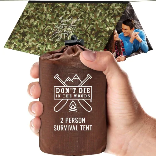Vista 9 de Don't Die In The Woods - Tienda de campaña de supervivencia - Hecha con manta espacial térmica de Mylar extra gruesa - Tienda de campaña de refugio