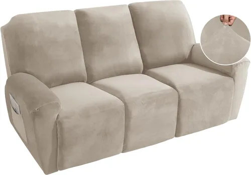 Vista 38 de MAXIJIN Funda reclinable de terciopelo de 4 piezas, funda elástica de felpa suave para silla reclinable, gruesa y suave, funda para silla Beige