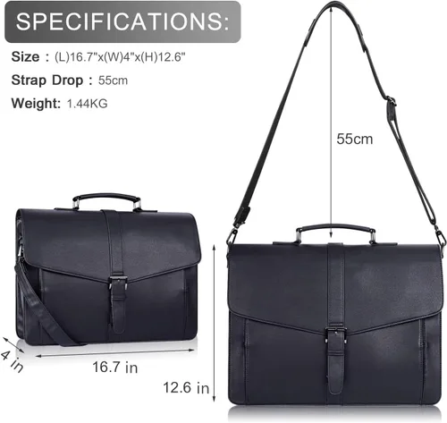 Vista 5 de ESTARER Portafolio de cuero para hombres de 15.6 pulgadas, bolsa para computadora portátil para oficina/negocios/viajes, bolsa de hombro grande