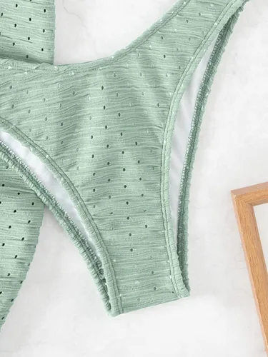 Vista 6 de WDIRARA Traje de baño de 3 piezas con corte bandeau para mujer, falda de playa con lazo lateral