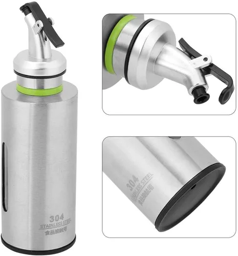 Vista 8 de TOPINCN Juego de dispensador de aceite y vinagre de acero inoxidable, botellas de vidrio de cruet a prueba de fugas, dispensador de vinagre