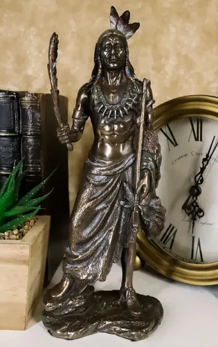 Vista 2 de Ebros - Figura decorativa de guerrero de águila india nativa americana con plumas y tubo ceremonial de la paz de 8.75 pulgadas de alto, estatua