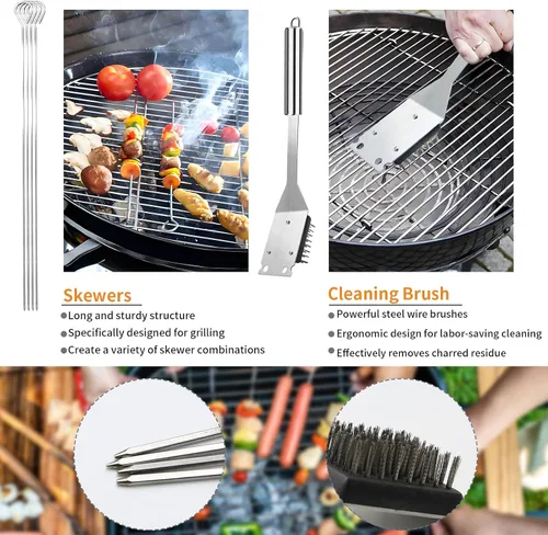 Vista 5 de 11 piezas de accesorios para parrilla de barbacoa de acero inoxidable, regalos para papá en el día del padre, juego de herramientas de parrilla