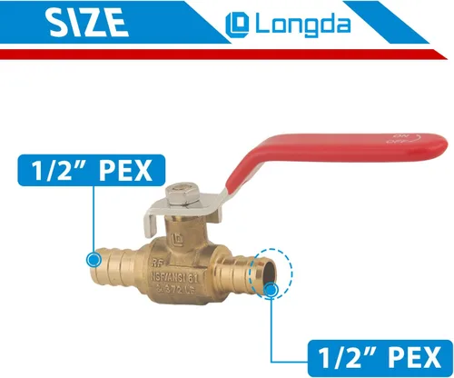 Vista 3 de Válvula PEX de 1/2 pulgada, válvula de bola de cierre de puerto completo de latón, mango de 1/4 de giro, válvula de agua PEX con certificación