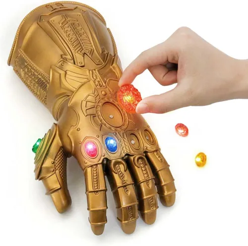 Vista 3 de Infinity War Thanos Infinity Guauntlet con piedras infinitas electrónicas desmontables y brillantes para cosplay Halloween accesorios de PVC