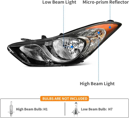 Vista 2 de DWVO - Conjunto de faros compatible con Elantra 2011 2012 2013 11 12 13, lámpara de repuesto, carcasa cromada, lente transparente, reflector ámbar
