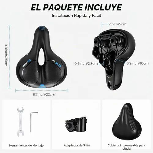Vista 6 de Asiento de bicicleta, asiento de bicicleta YOUNGDO cómodo Azul