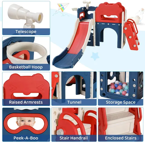 Vista 3 de MAMIZO Tobogán grande 8 en 1 para niños pequeños, tobogán en forma de L con pendiente larga, juego de escalador para bebés con escalones cerrados