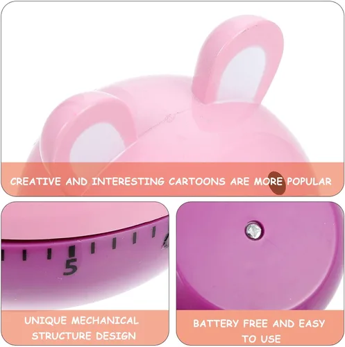Vista 6 de 2pcs Mechanical Kitchen Timer Cute Bear and Rabbit 60-Minute Countdown Cooking Timer Device for Home Food Preparation and Baking