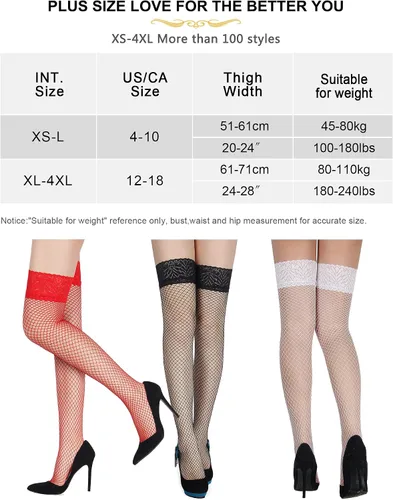 Vista 4 de ohyeah Medias altas de silicona para mujer, talla grande, lencería de encaje superior, medias de nailon