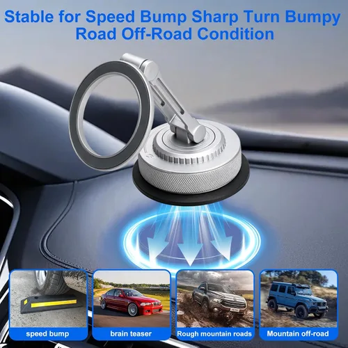 Vista 8 de All-Metal Alloy Magnetic Suction Cup Car Phone Mount Holder Dash (Silver)