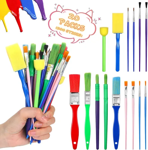 Vista 2 de Juego de pinceles de pintura multiusos para pintura acrílica, fácil de limpiar y sostener, pinceles redondos y planos para niños, ideal