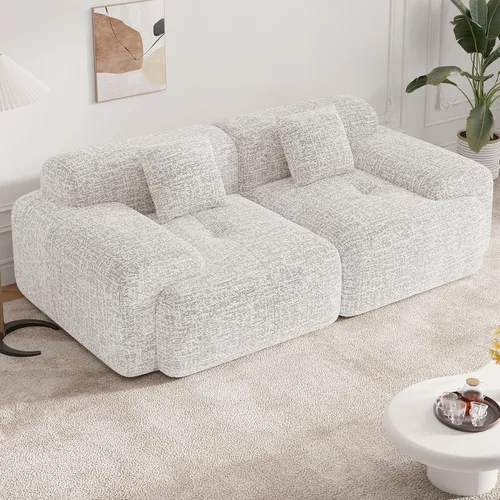 Vista 3 de Sofá biplaza Cloud de 85 pulgadas en una caja, moderno sofá pequeño no requiere montaje, cómodos sillones de asiento profundo sin estructura
