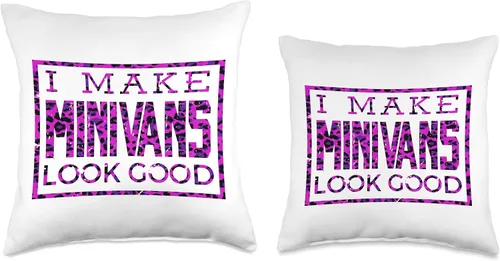 Vista 3 de I Make Minivans Look Good - Funny Mini Van Dad Mom Leopard Throw Pillow, 18x18, Multicolor