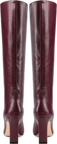 Vista 4 de MODENCOCO Botas altas hasta la rodilla de cuero con punta cuadrada mate para mujer de 3 pulgadas