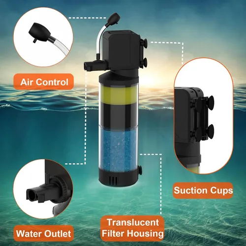 Vista 5 de AquaMiracle Filtro de acuario para acuarios de 10 a 40 galones, filtros de tanque de peces, filtro de tortuga, filtro de potencia interna