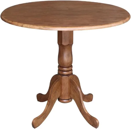 Vista 14 de IC International Concepts, Mesa de comedor redonda con pedestal de doble hoja de 42 pulgadas, madera maciza, madera de parawood real, 42 pulgadas