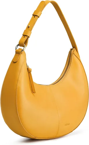 Vista 8 de S-ZONE Bolsos de hombro de cuero de grano superior para mujer Hobo Crescent Bag Bolso de mano