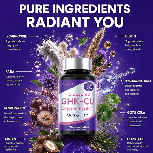 Vista 11 de GHK-Cu Suplemento de péptido de cobre para mujeres, 300mcg, 120 cápsulas