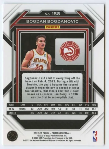 Vista 2 de Panini Prizm #158 Bogdan Bogdanovic Atlanta Hawks NBA 2022-23 - Tarjeta de intercambio de baloncesto