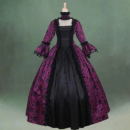 Vista 2 de SHOPESSA Disfraces de Halloween para mujer, vestido victoriano, vestido de baile para mujer, retro, medieval, renacentista, hasta el suelo, ropa