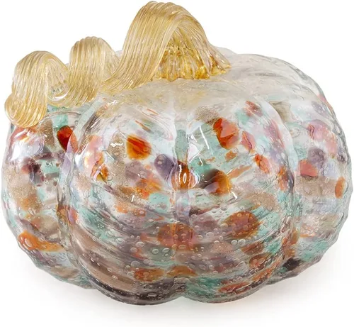 Vista 5 de Boston International Calabaza decorativa de vidrio de mesa, pequeña, moteada