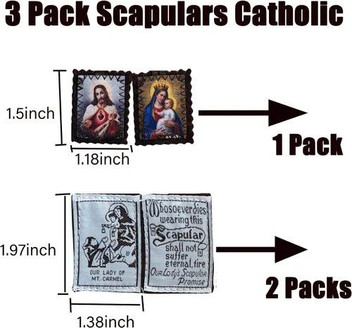 Vista 5 de Escapularios católicos, paquete de 3 collares católicos a granel de Escapulario de Nuestra Señora del Monte Carmelo, Escapularios Católicos
