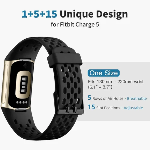 Vista 8 de Getino Bandas compatibles con Fitbit Charge, correas deportivas de repuesto ajustables transpirables suaves para Fitbit Charge 5/6, Negro