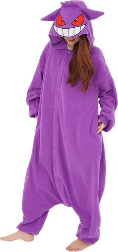 Vista 3 de SAZAC Gengar Kigurumi - Mameluco premium de Pokémon para adultos, disfraz de Halloween lujoso para adultos, ropa de descanso lavable a máquina