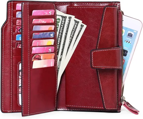 Vista 3 de SENDEFN - Cartera de cuero para mujer portatarjetas con bloqueo RFID monedero para mujer con cierre