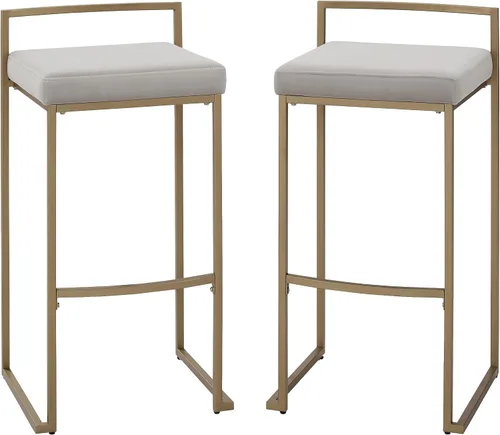 Vista 12 de Crosley Furniture Harlowe - Juego de 2 taburetes de bar tapizados con altura de mostrador, cocina y comedor, crema y dorado