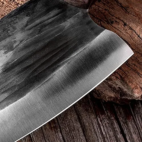 Vista 4 de MAYiT Cuchillo de carnicero de carne, hecho a mano, forjado, cuchillos tradicionales, cuchillo de cocina, cuchillo de cortar, cuchillo chino