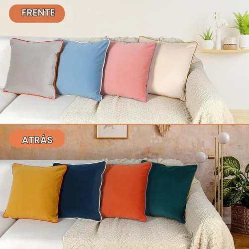 Vista 2 de Fundas de almohada de terciopelo de 18 x 18 pulgadas, juego de 4 fundas de almohada decorativas de terciopelo de colores modernos para sofá, frío