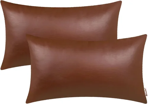 Vista 14 de BRAWARM Fundas de almohada de cuero sintético de 16 x 16 pulgadas - Juego de 2 fundas de almohada de cuero negro, fundas de almohada de cuero teñido