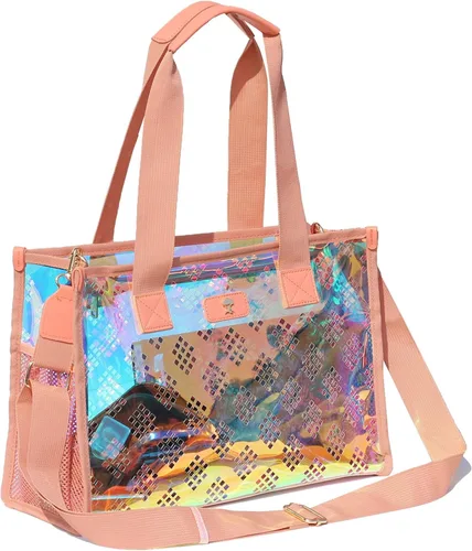 Vista 9 de Bolso transparente iridiscente de burbujas de jabón para eventos de estadio con bolsa de hombro para playa de conciertos