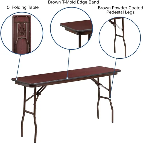 Vista 4 de Flash Furniture Frankie - Mesa de entrenamiento plegable de melamina de caoba de 5 pies