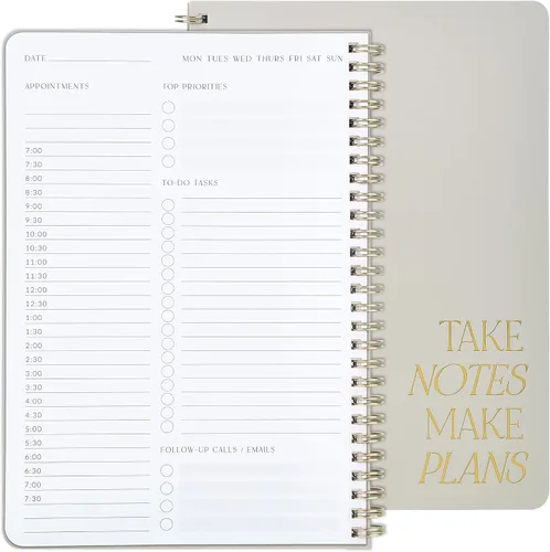 Vista 9 de Hermoso planificador diario y cuaderno con horario por horas, bloc de notas estético en espiral para organizar fácilmente tus tareas de trabajo