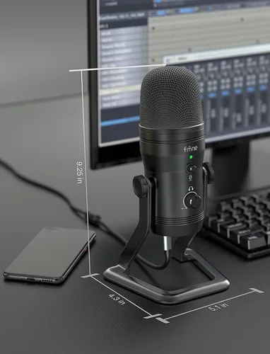Vista 5 de FIFINE - Micrófono USB de estudio de grabación para computadora Micrófono de podcast para PC, PS4, Mac con botón de silencio y conector