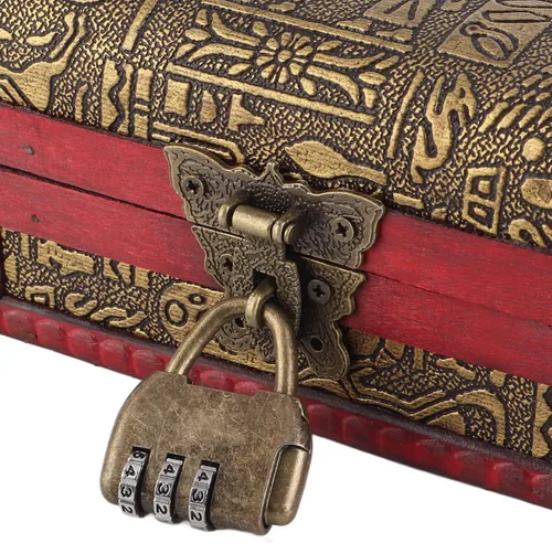 Vista 9 de Caja de madera vintage con cerradura, cofre del tesoro antiguo con cerradura, pequeño joyero de madera con cerradura para almacenamiento de joyas