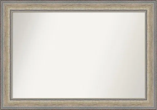 Vista 183 de Amanti Art Espejo de baño plateado para sobre el fregadero, 28 x 37 pulgadas, elegante espejo rectangular de peltre cepillado, marco de madera
