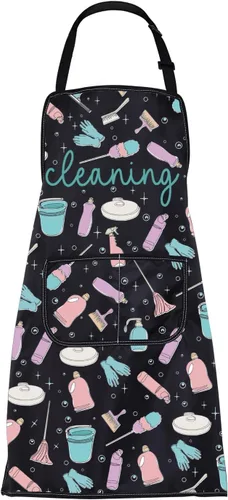 Vista 8 de FUSTMW Delantal con bolsillos, regalo de limpieza de casa, talla única, multicolor, moda, mujer (uso profesional y doméstico)